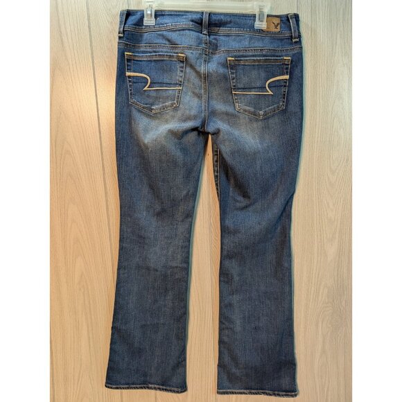 American Eagle Women’s Original Boot Jeans Size 12 Reg Dark Wash Super Stretch - Picture 4 of 11